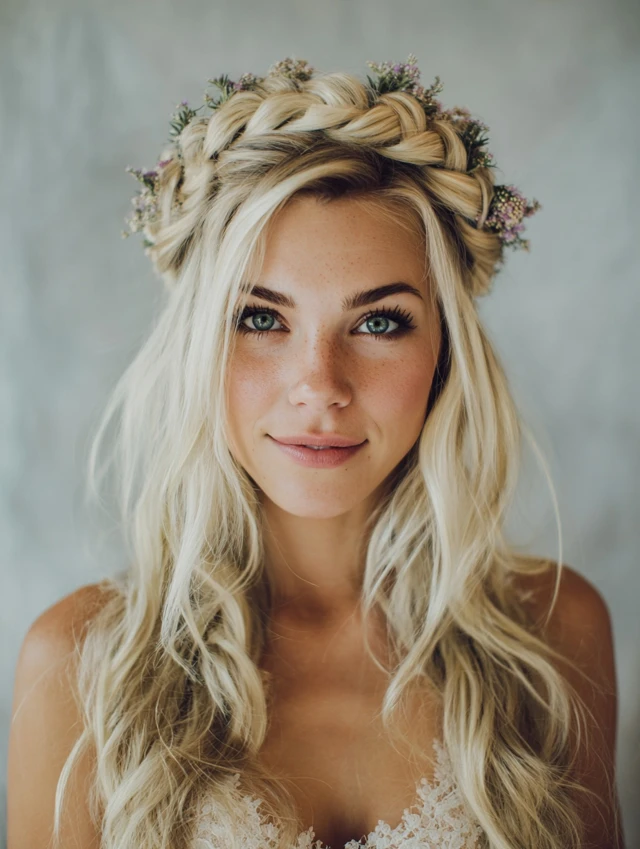 Bohemian floral braid, relaxed and nature-inspired hairstyle