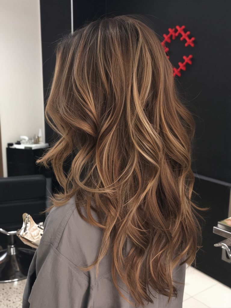 Long wavy hair with honey highlights