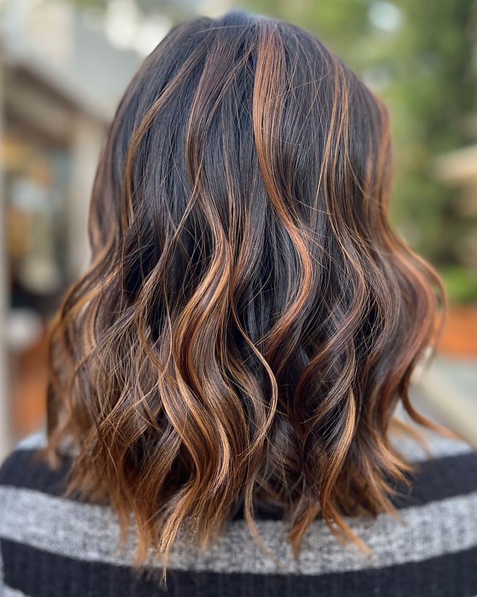 Medium bob with cinnamon highlights