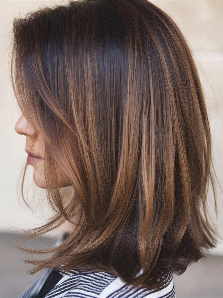 Medium lob with caramel highlights