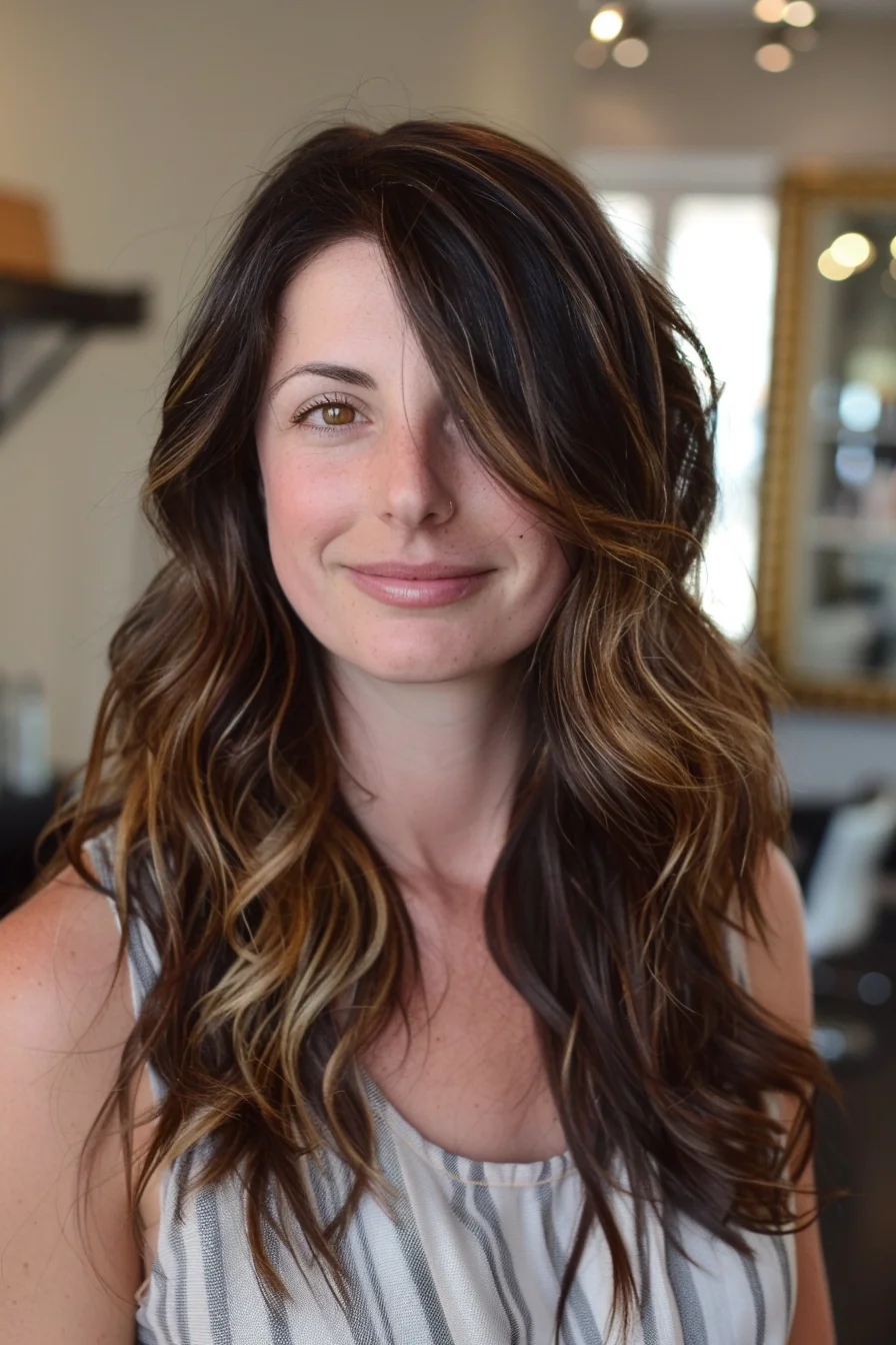 Long wavy hair with honey highlights
