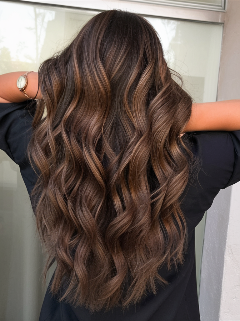 Long wavy hair with caramel highlights