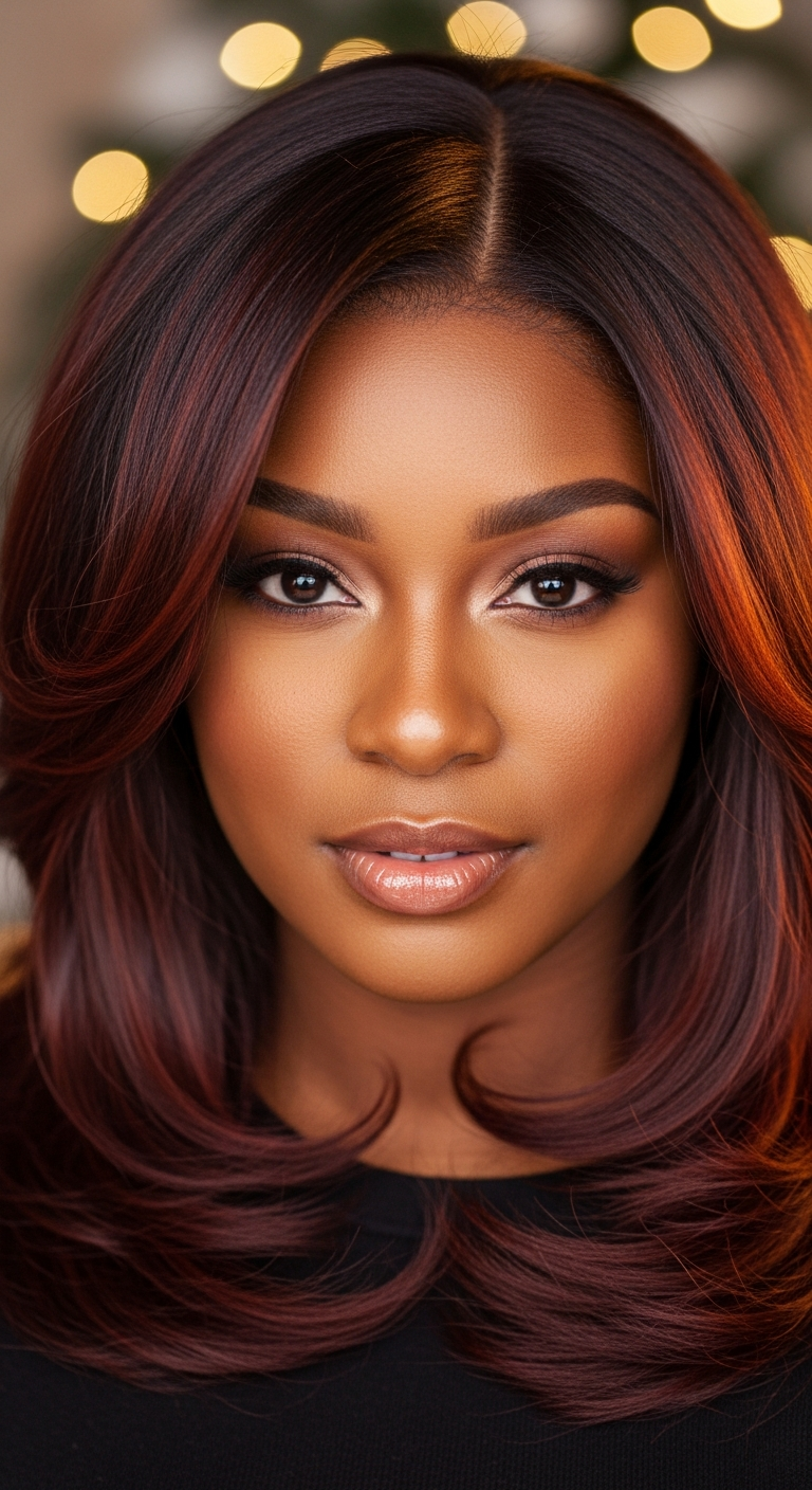 Rich auburn layers with sleek finish