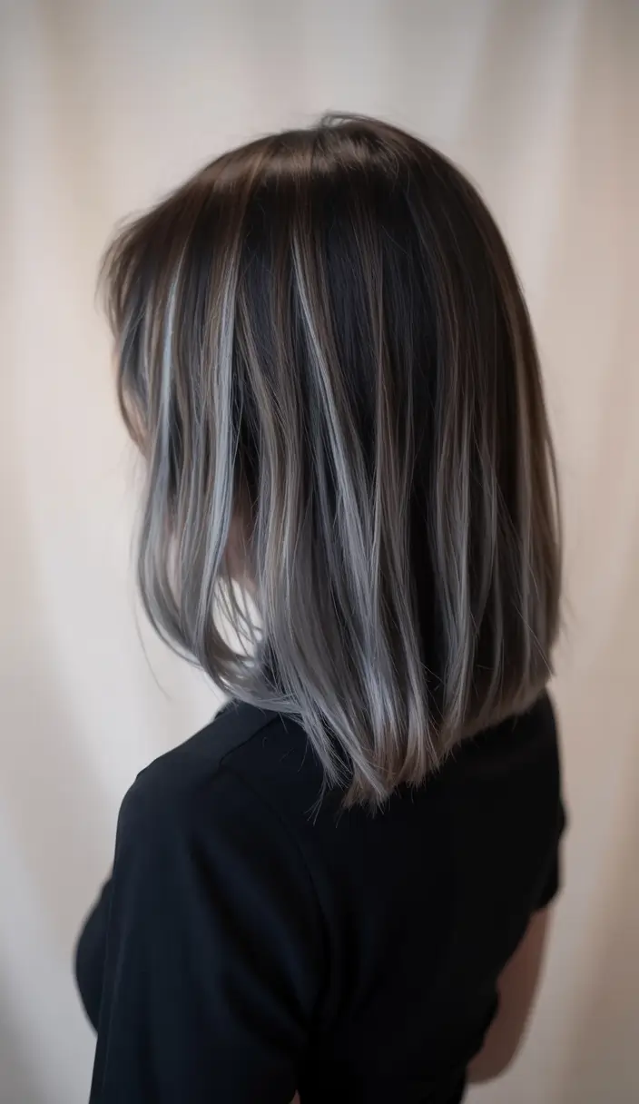 Chic silver highlights on dark hair