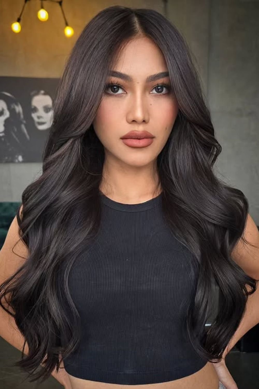 Long dark espresso waves with soft shine