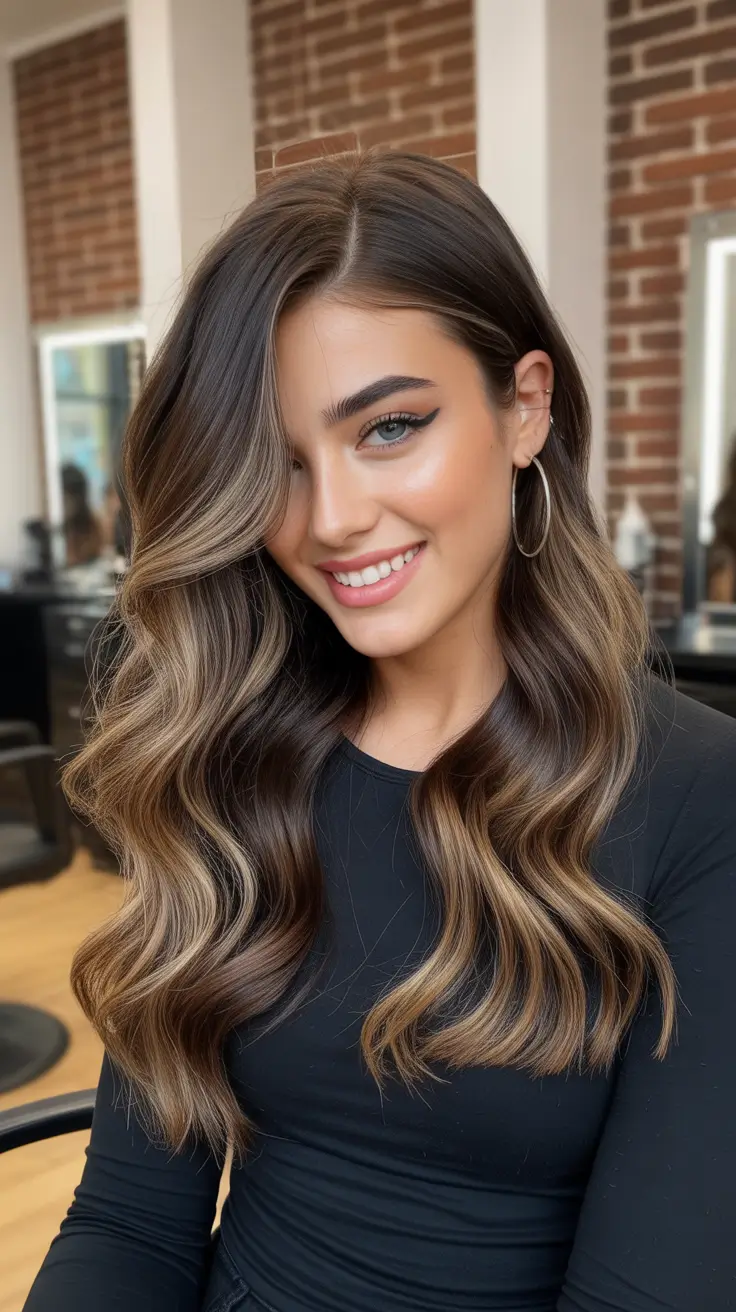 Soft waves with warm honey balayage