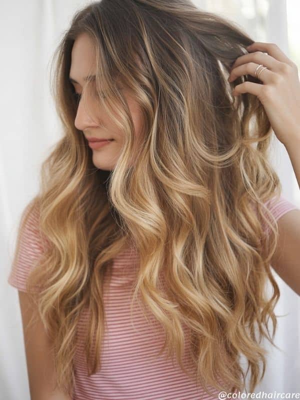 Natural waves with honey highlights