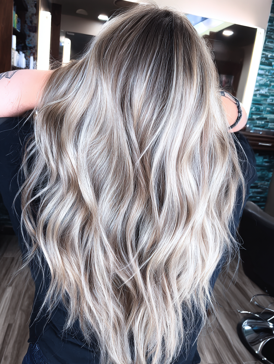 Long layers with glossy finish