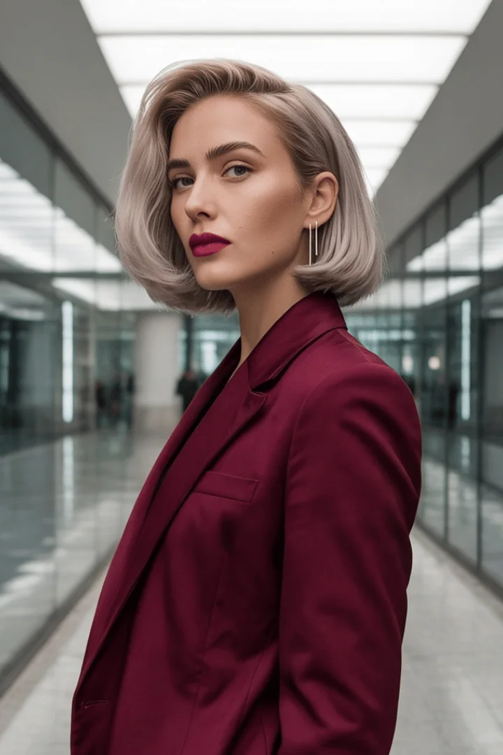 Elegant bob with silver blonde finish