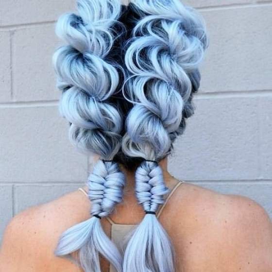 Striking frosted braid hairstyle with icy blue tones for a bold Easter look