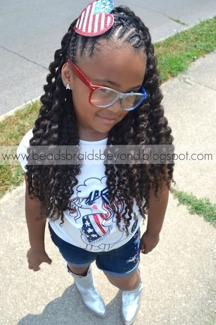 Patriotic hairstyle with twists, curls, and American flag accents for a spirited Easter look