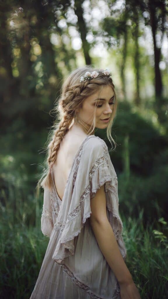 Bohemian braided crown, ethereal style, natural beauty