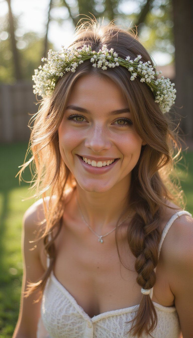 Rustic floral braid, natural beauty, enchanted style