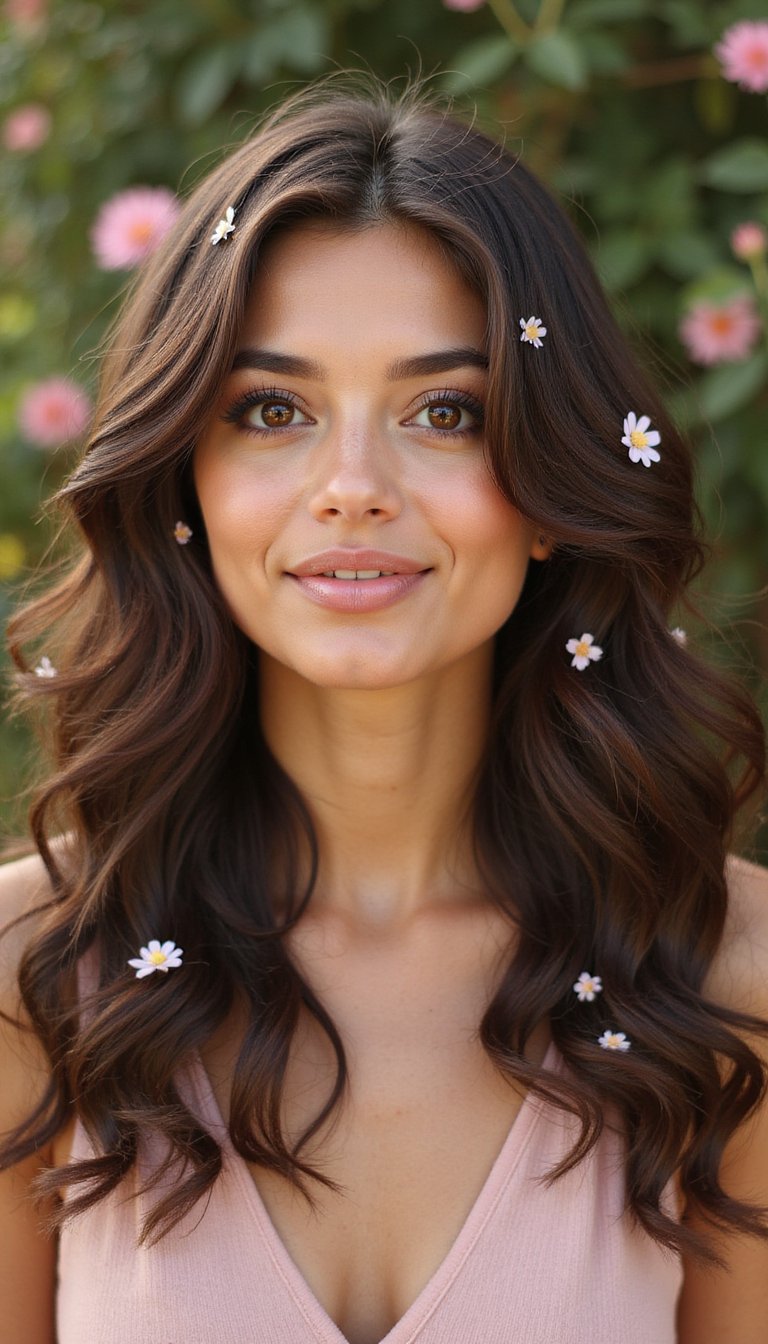 Daisy-embellished waves, romantic elegance, spring flair