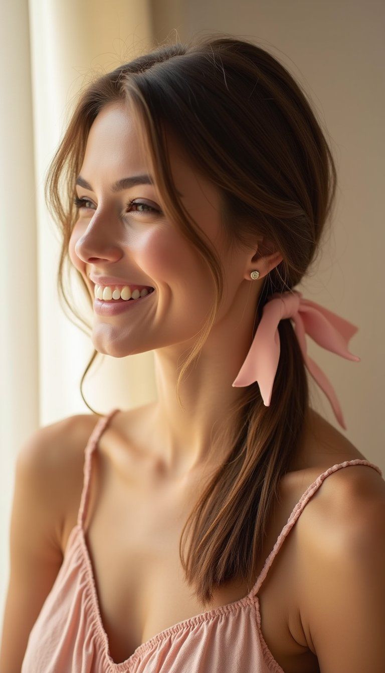 Subtle ribbon tie, understated elegance, minimalist style