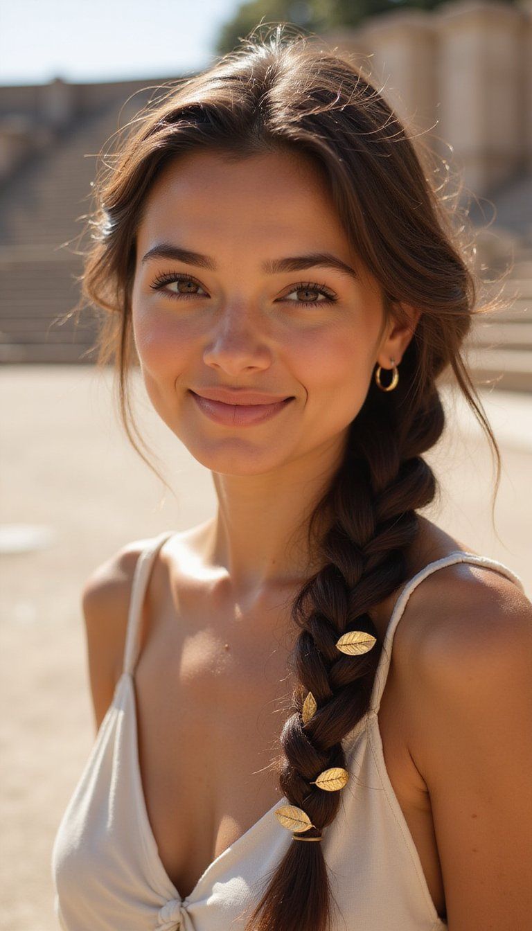 Leaf-adorned braid, nature-inspired style, earthy elegance