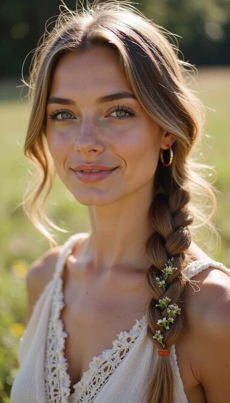 Bohemian floral braid, rustic elegance, natural beauty