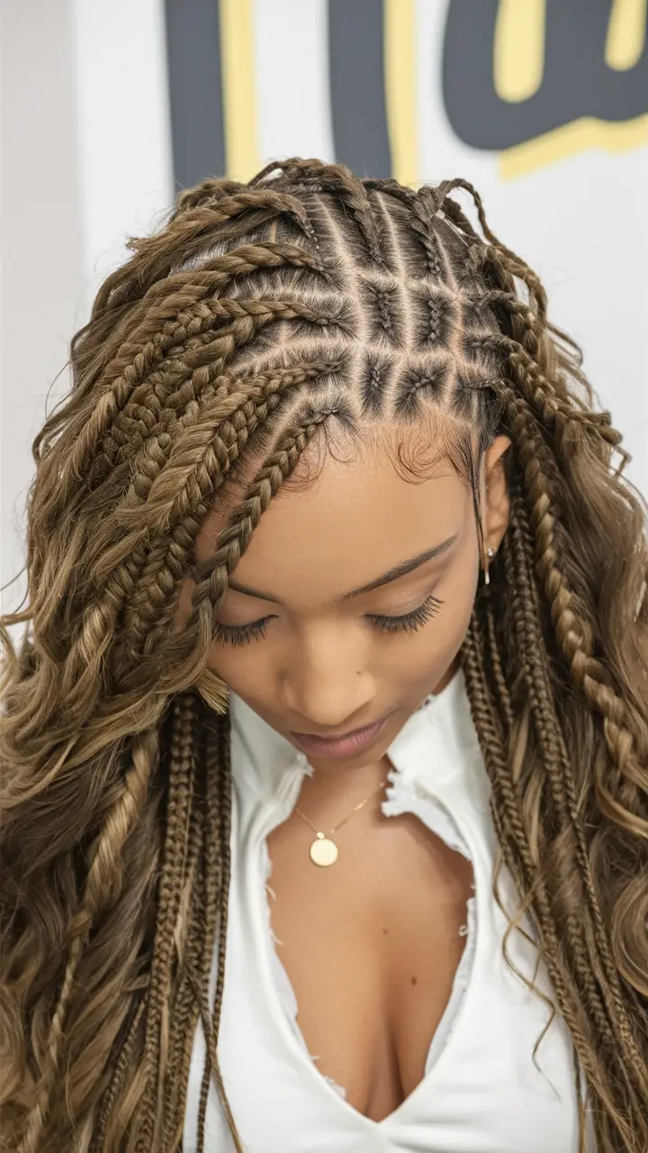 Intricate twisted Fulani braids with soft curls