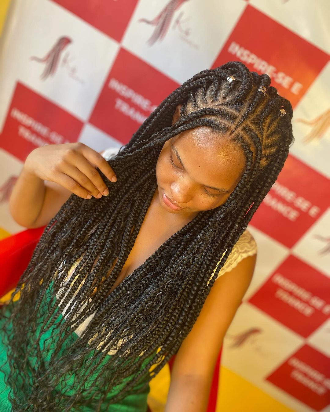 Classic long Fulani braids with beaded accents