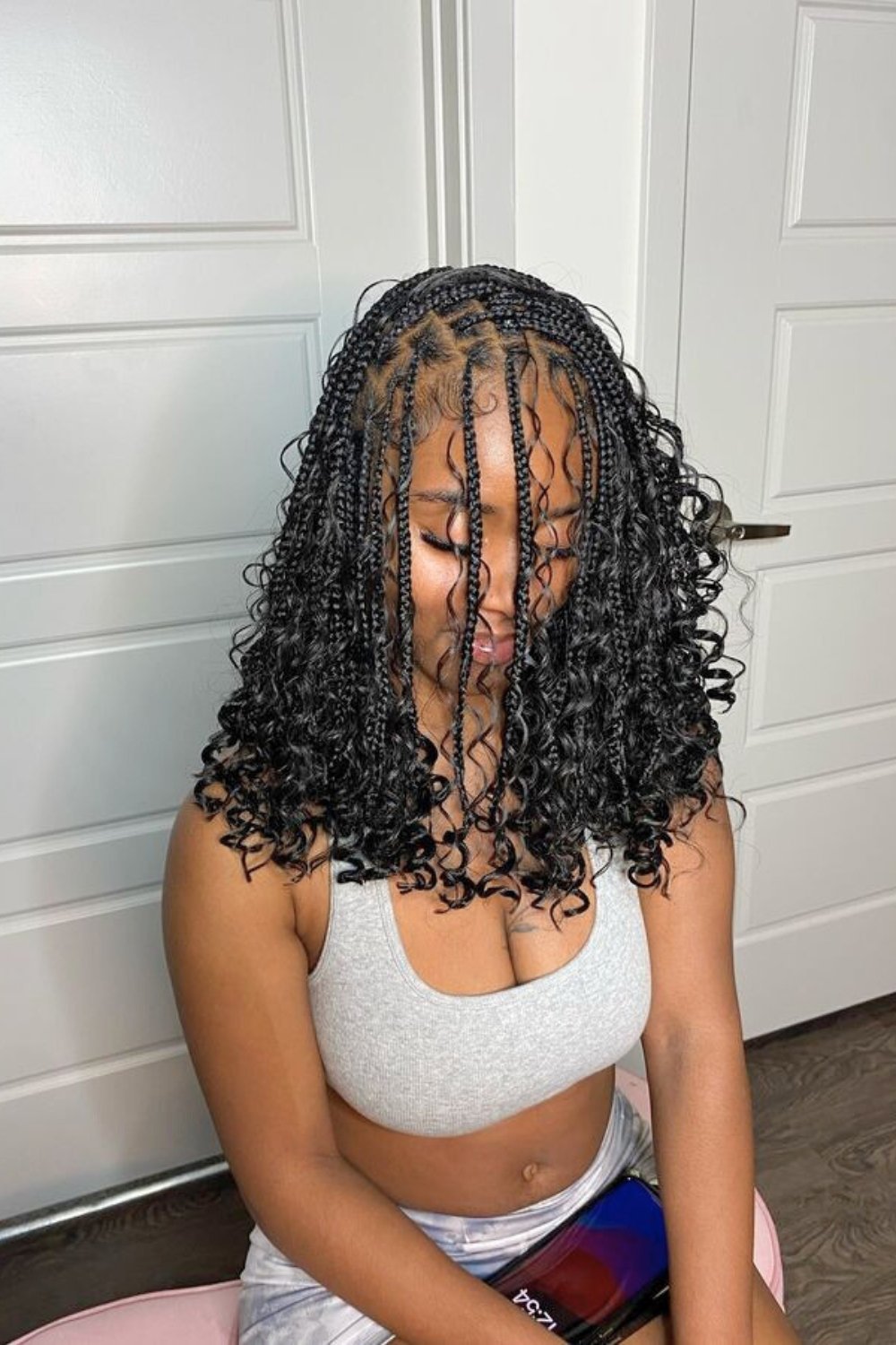 Curly Fulani braids bob with tousled texture