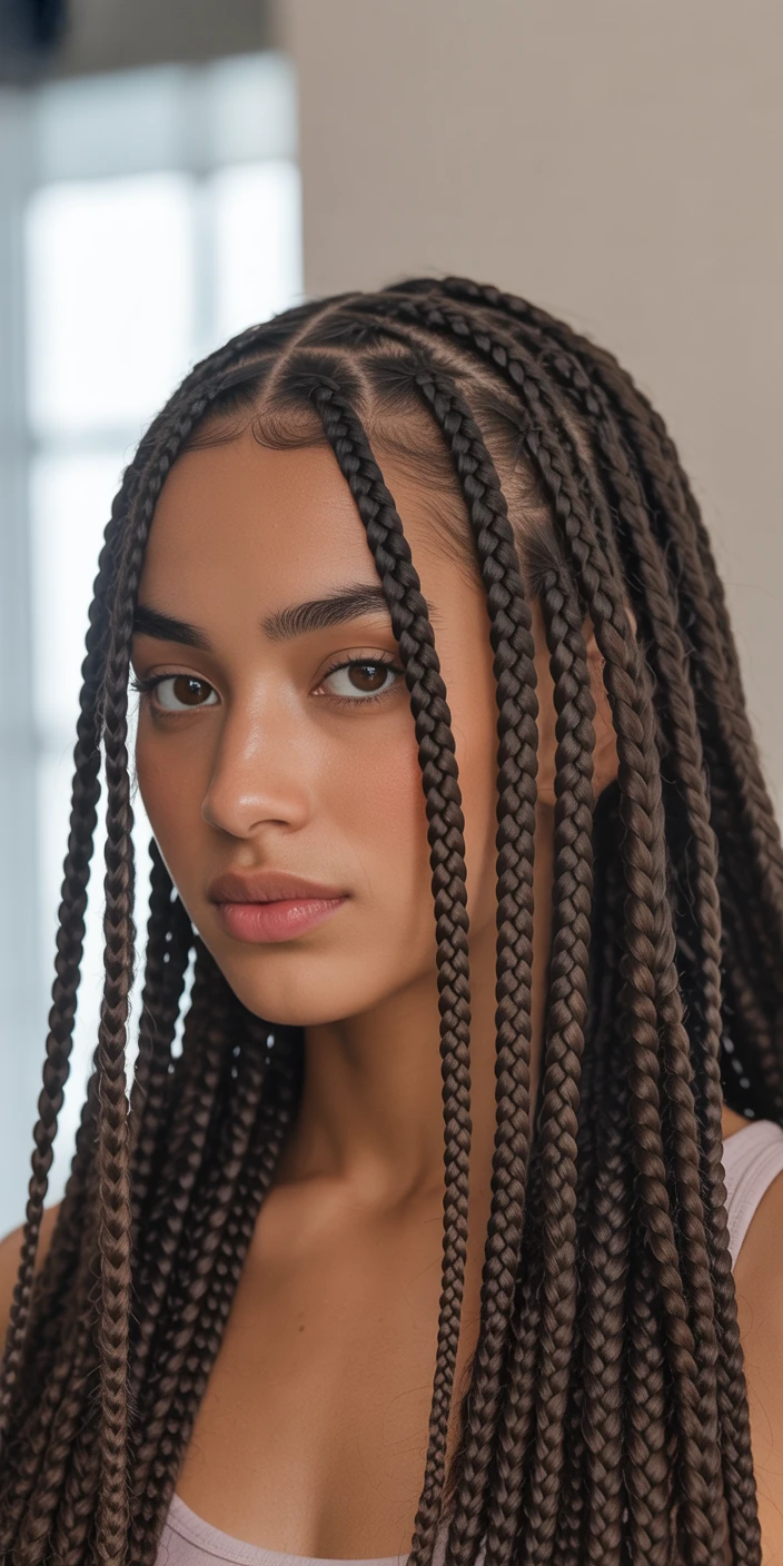 Long Fulani braids with natural shine and sleek look