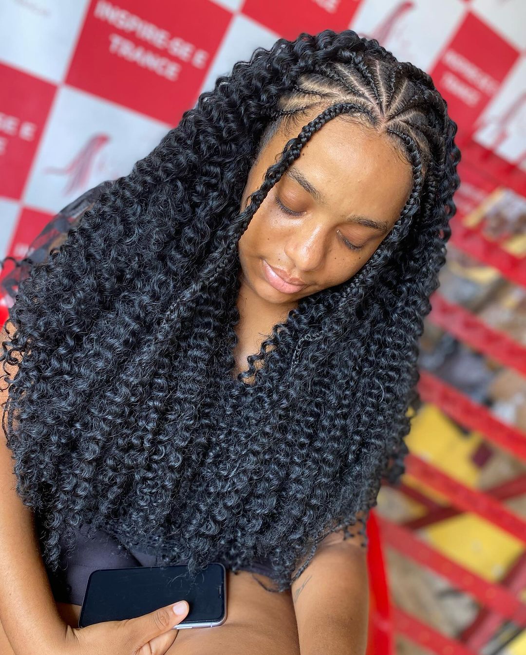 Voluminous curly Fulani braids with textured fullness