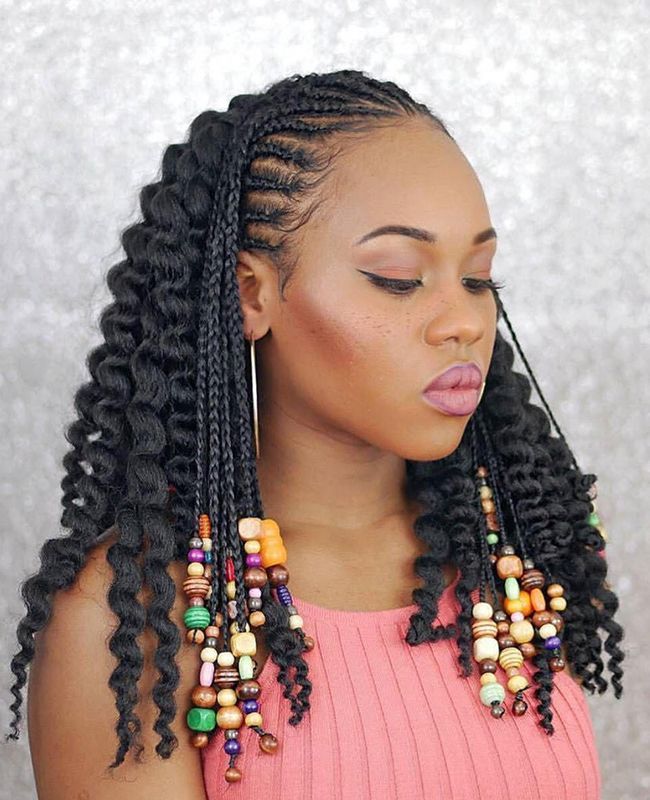 Fulani braids with beads and textured ends