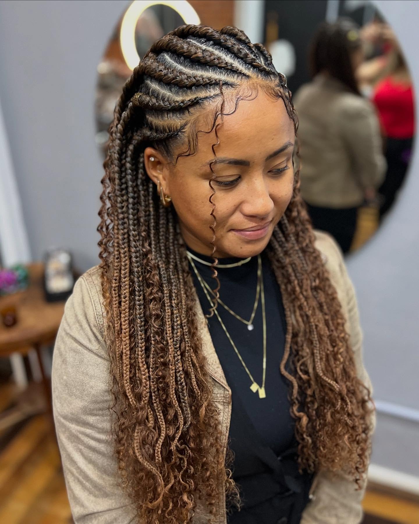 Textured Fulani braids with highlights and soft finish