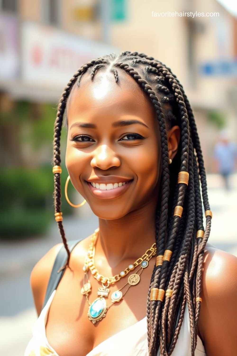 Classic Fulani braids with beads and sleek texture