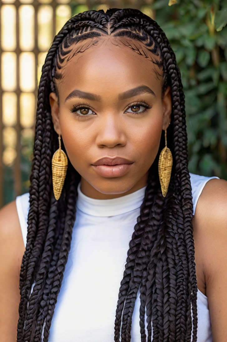 Long Fulani braids with beads and sleek finish