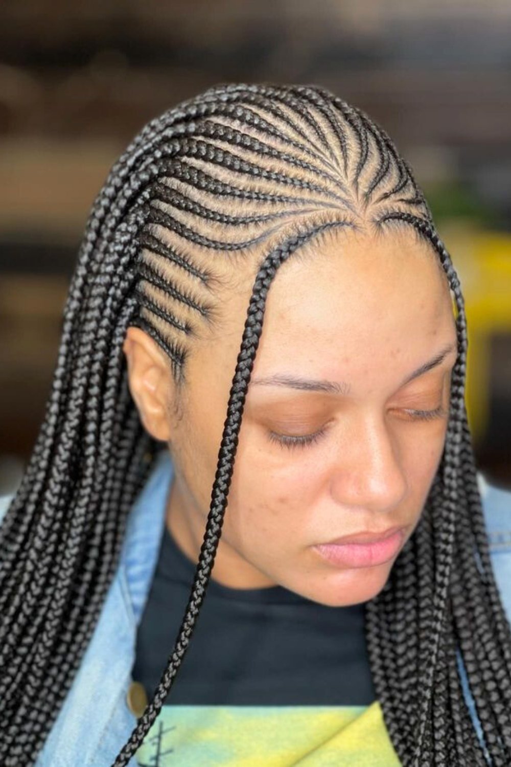 Classic cornrow Fulani braids with neat finish and intricate pattern