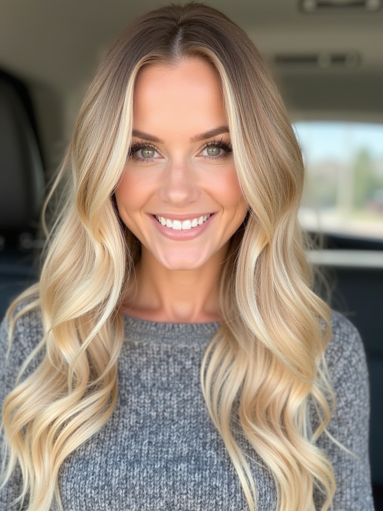 Golden blonde highlights on brunette hair