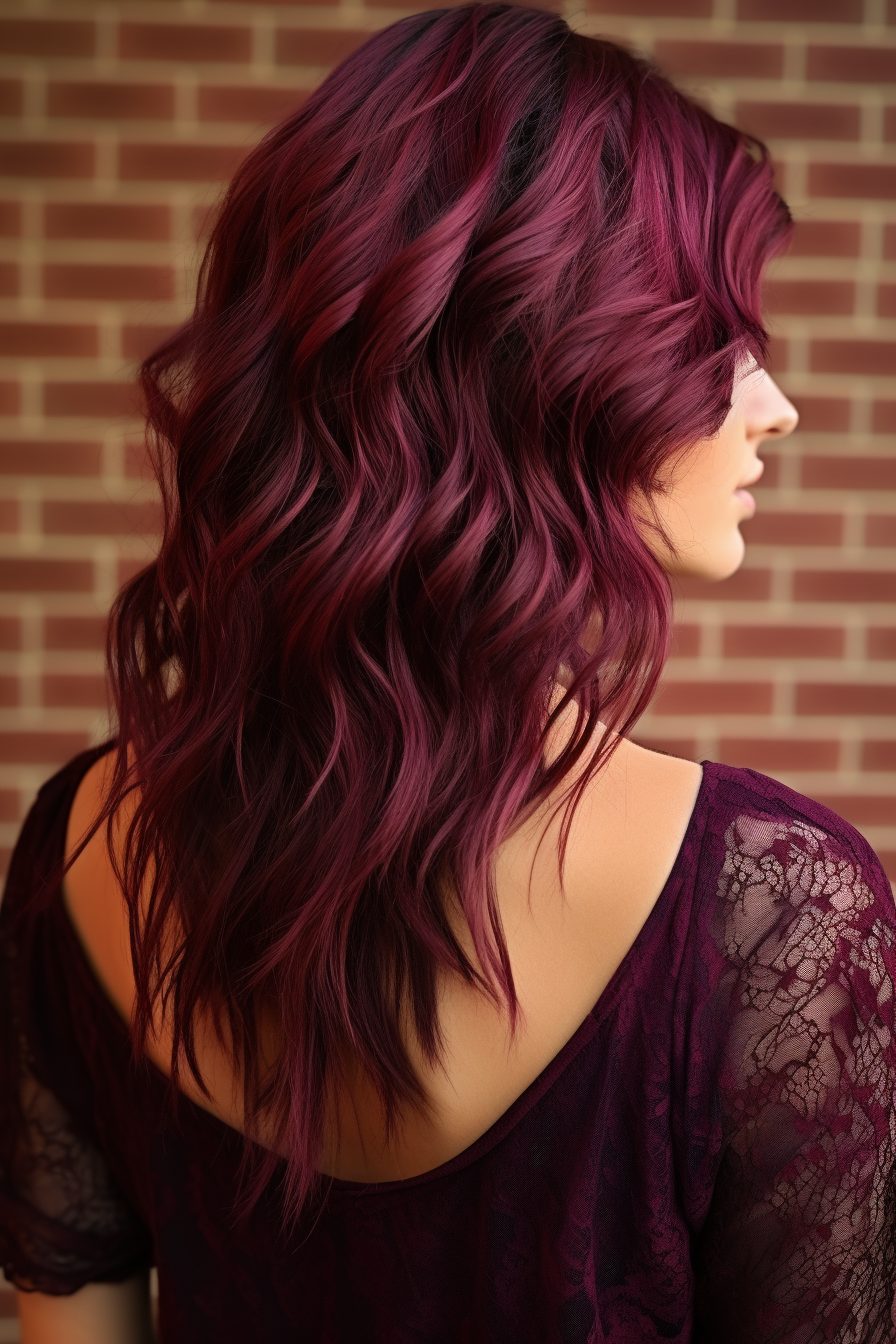 Rich burgundy waves for medium-length hair