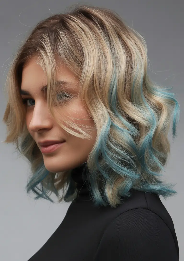 Chic blue-tipped bob for brunettes