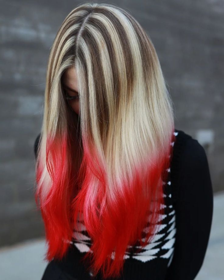 Bold red ombre with blonde base