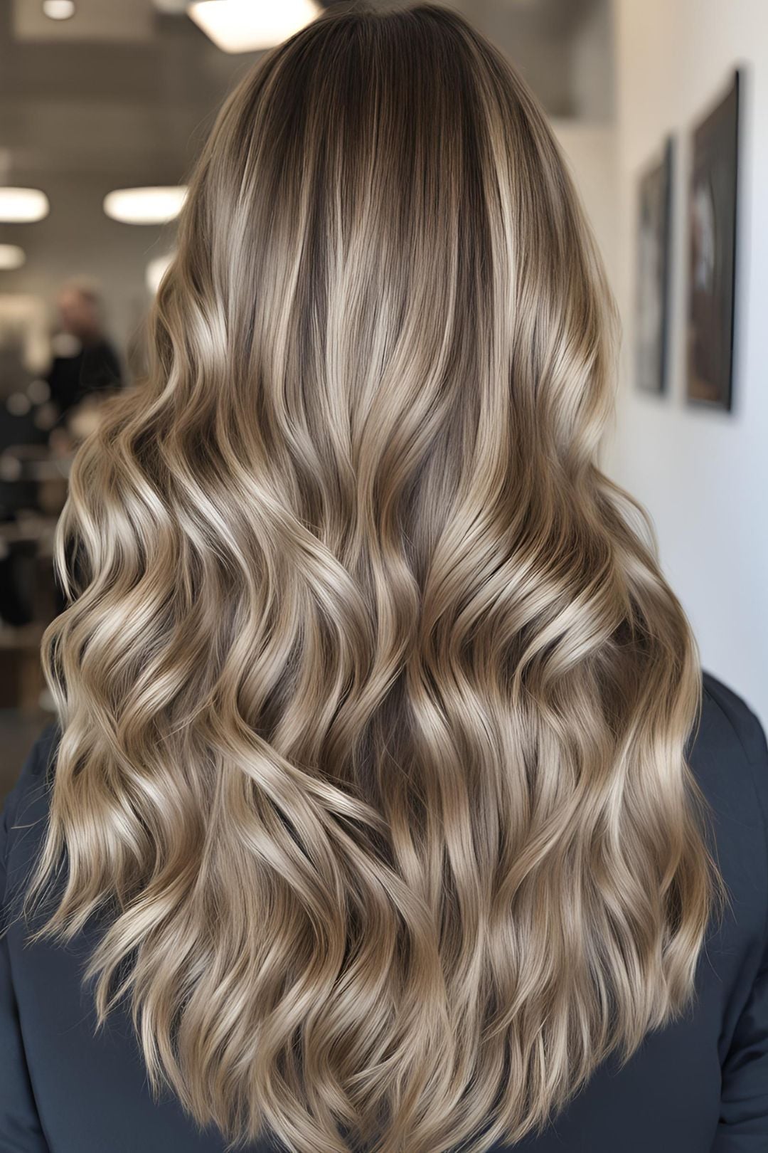 Soft blonde balayage waves for brunettes