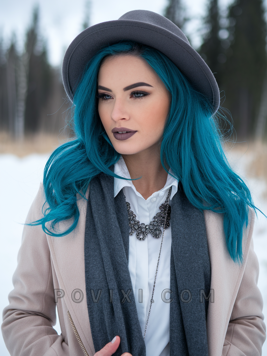 Vibrant teal waves with hat style