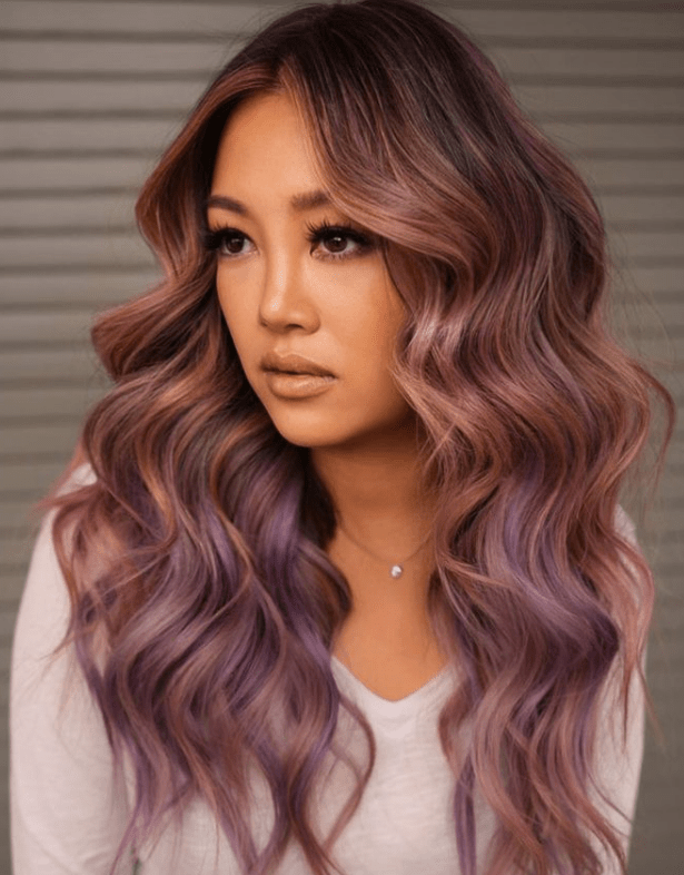 Lavender and rose gold waves on brunette