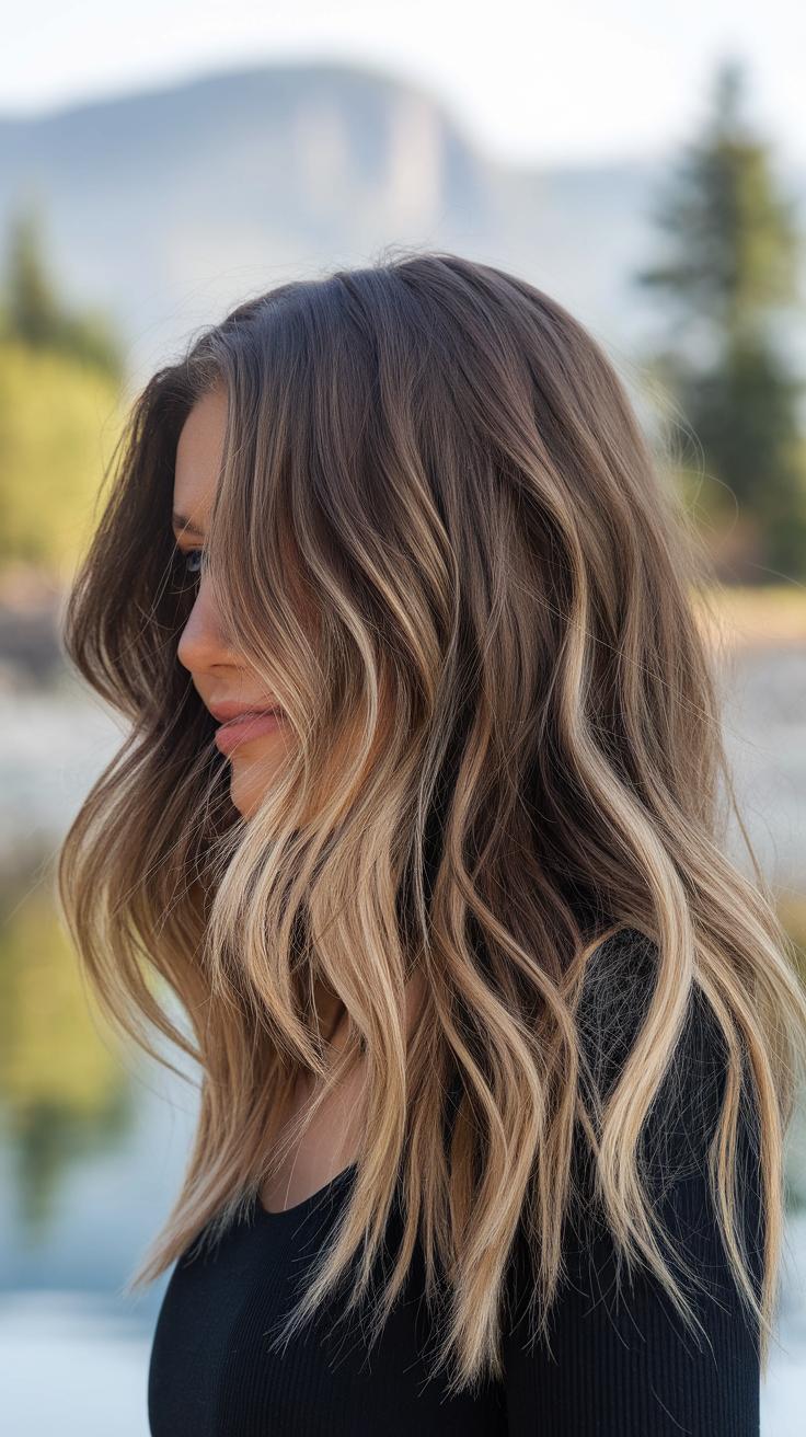Caramel balayage with beach waves