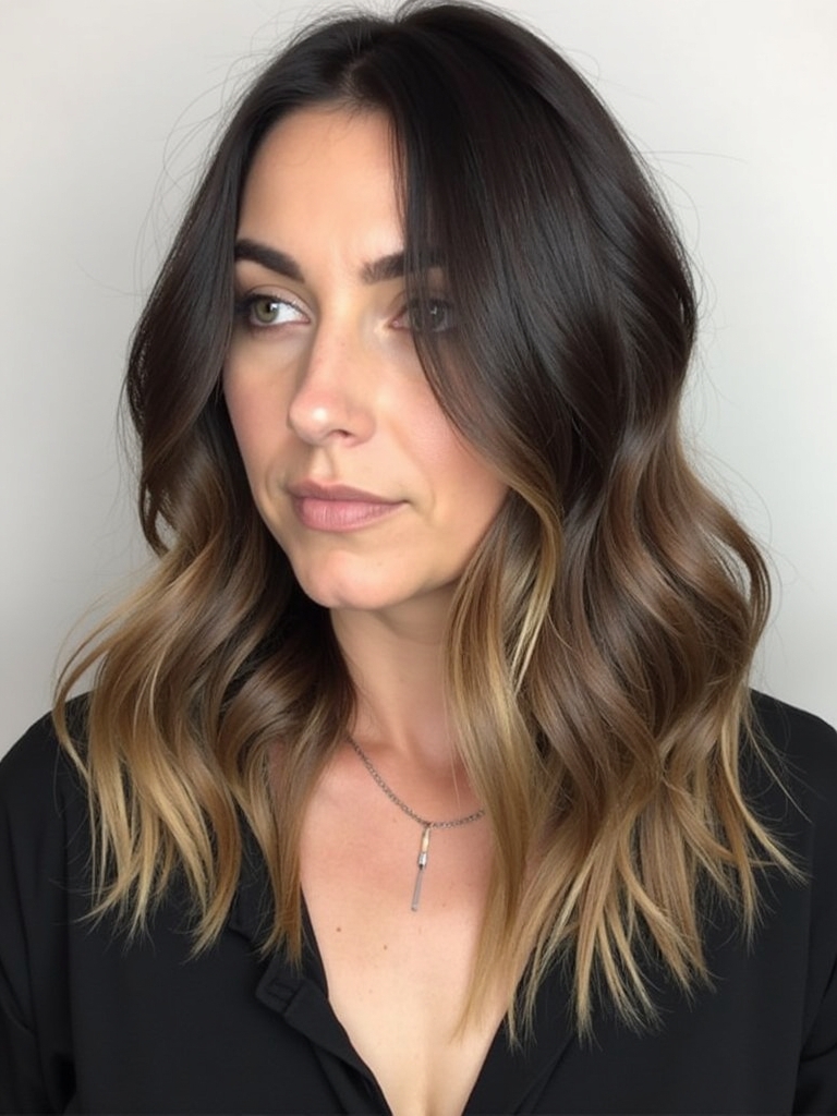 Subtle ombre on medium waves for brunettes