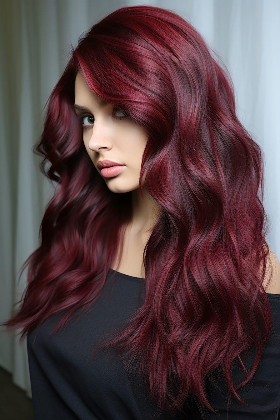 Rich crimson red waves for brunettes