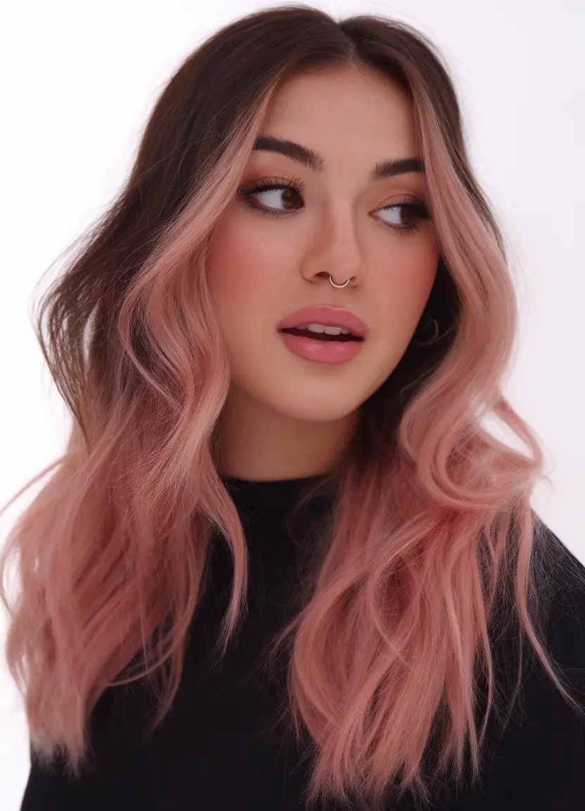 Soft pink ombre waves for brunettes