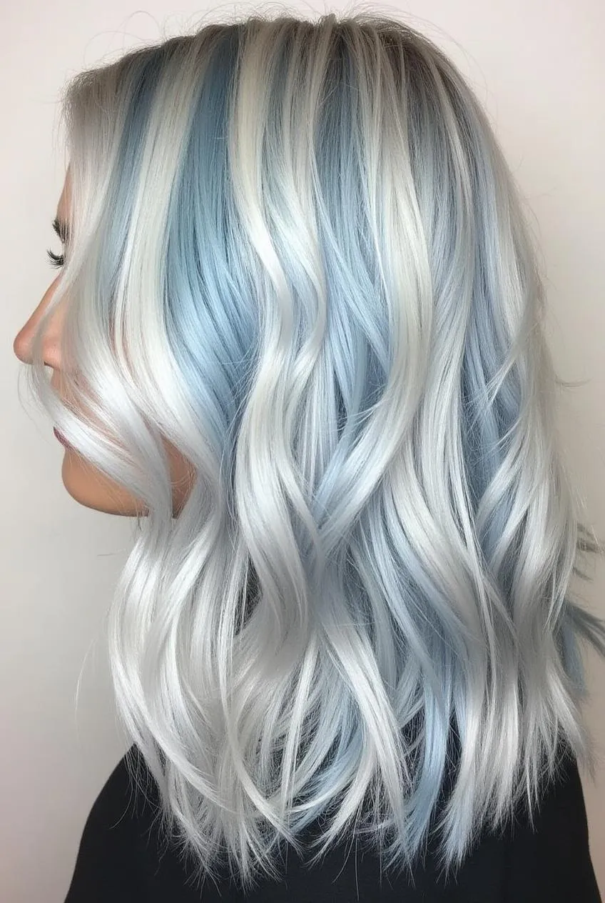 Icy blue waves with platinum highlights