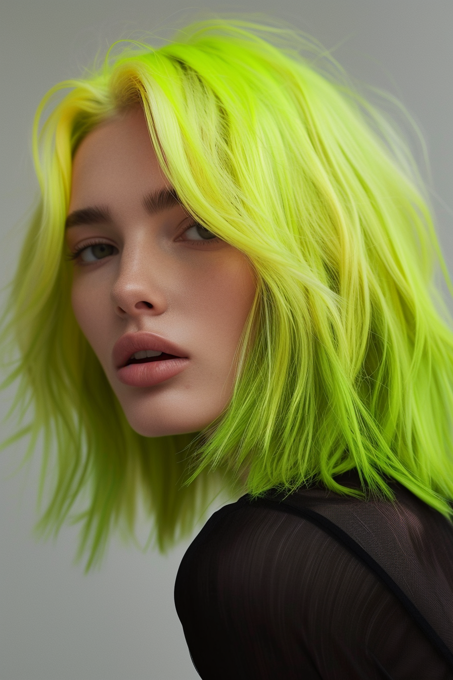 Bright neon green bob with volume