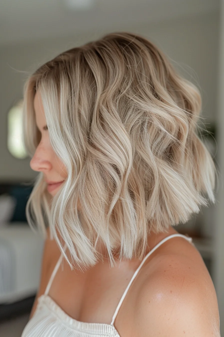 Textured blonde bob with soft waves