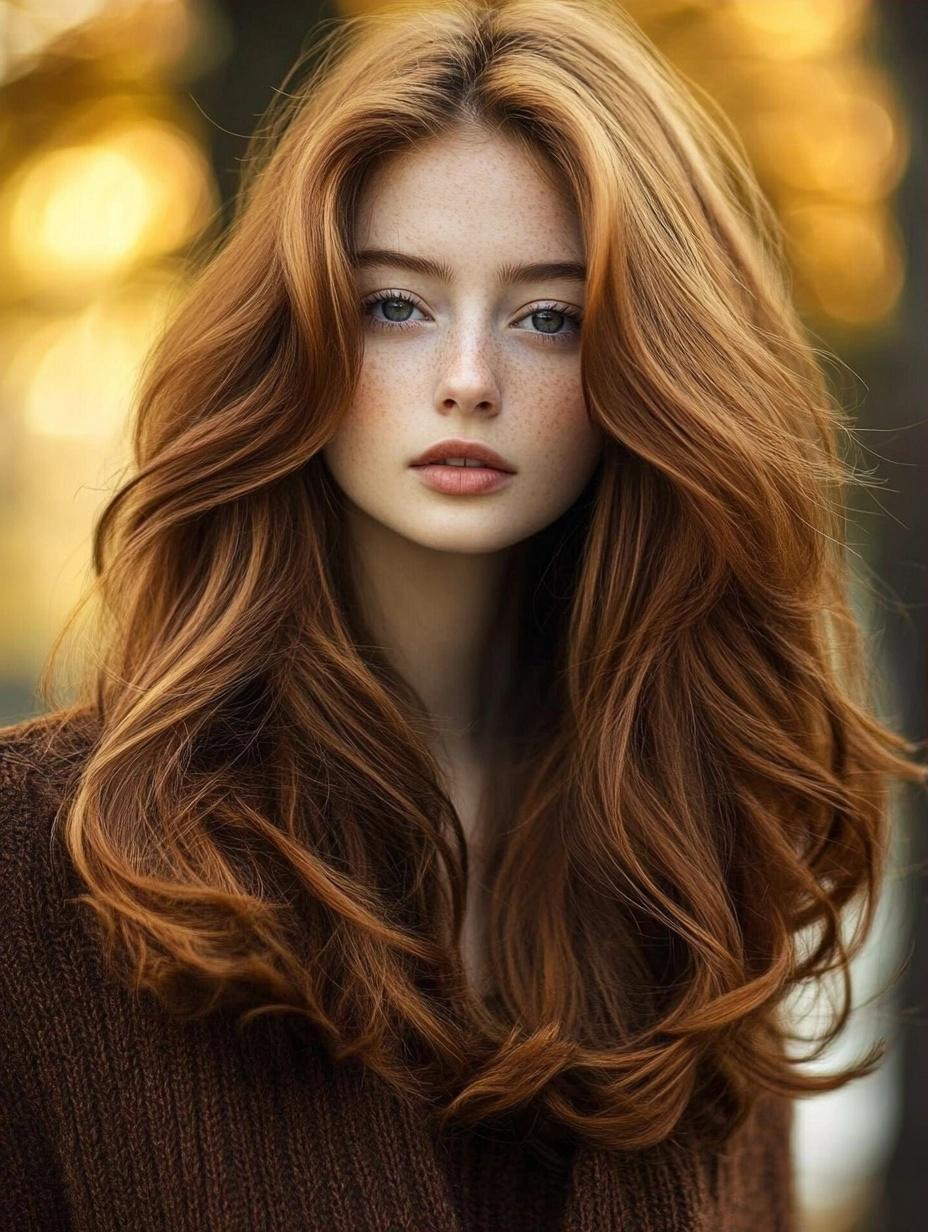 Auburn waves with golden highlights