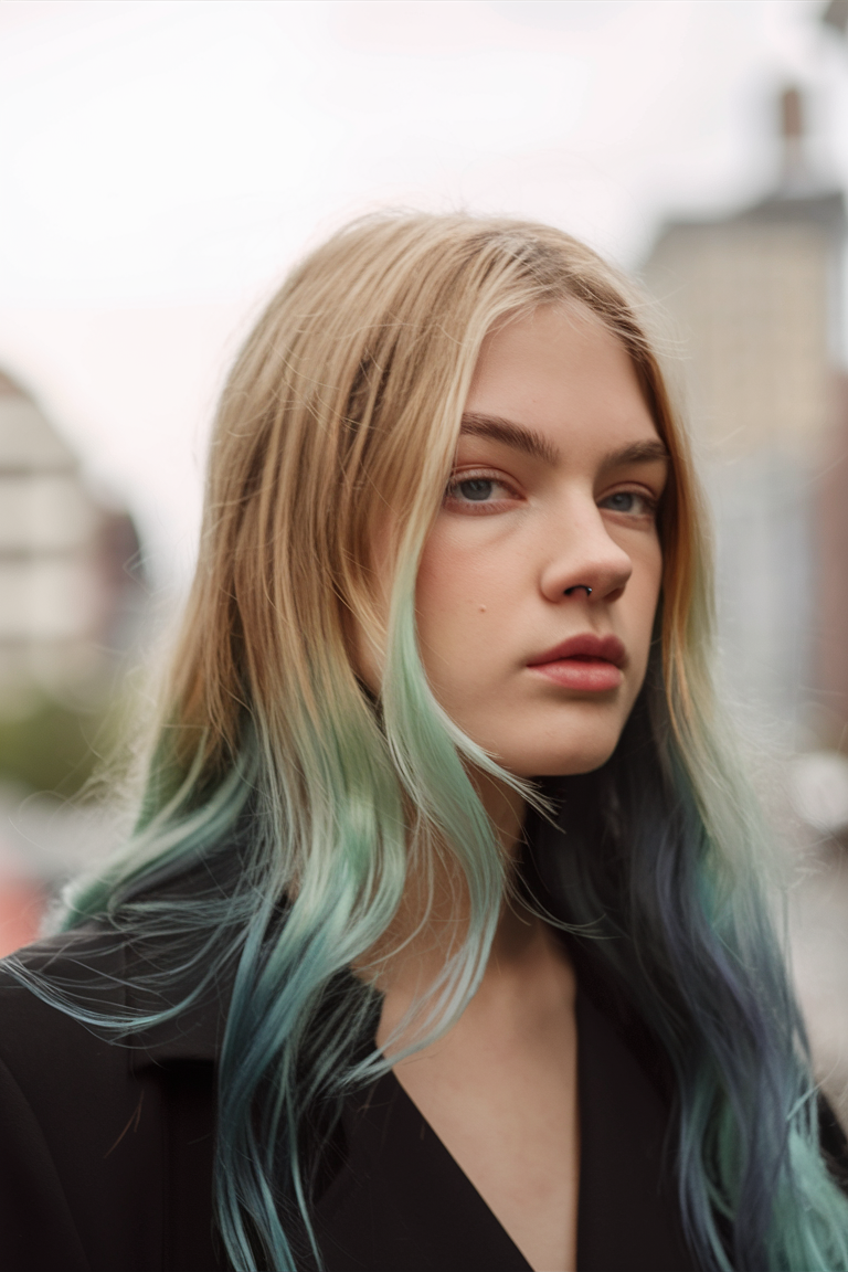 Pastel green and blue mermaid ombre