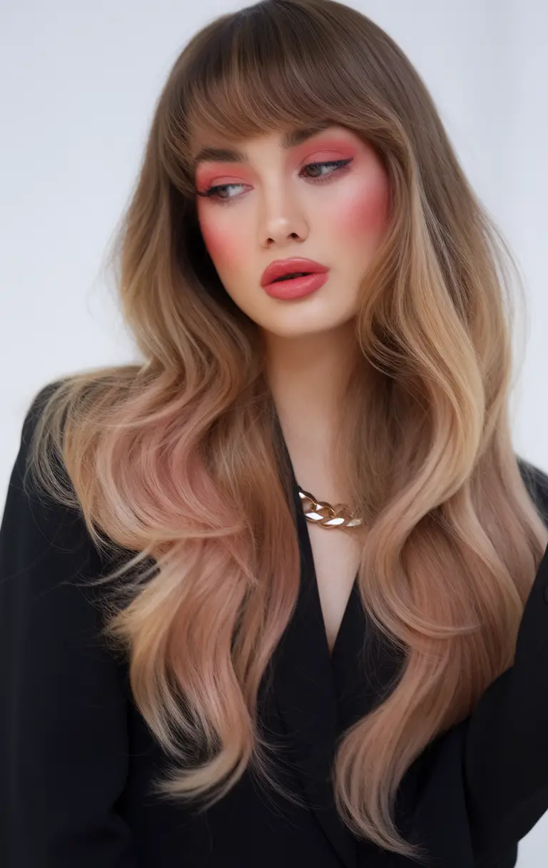 Soft golden peach waves with fringe