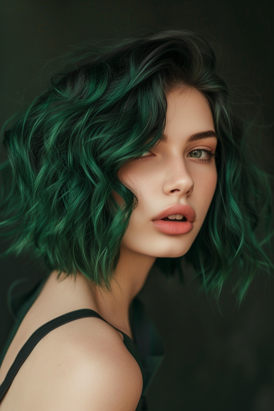 Emerald textured bob with waves