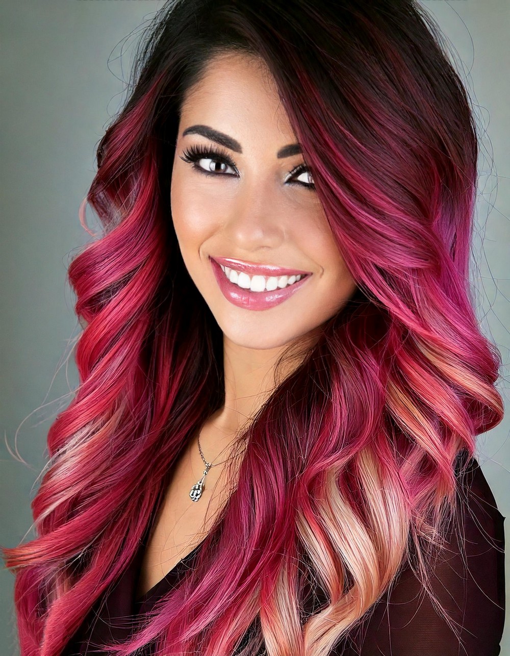 Bright fuchsia waves with ombre effect